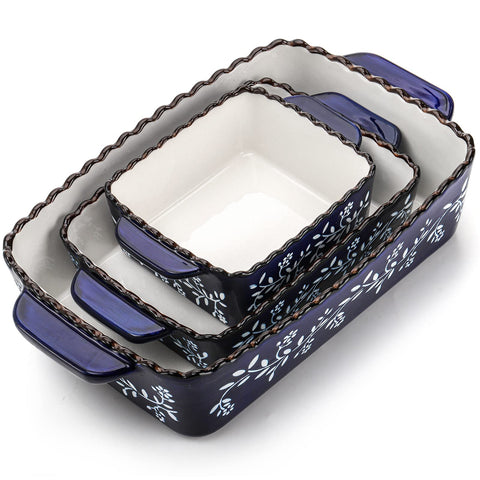 AVLA bandejas cerámicas rectangulares azules para hornear y presentar platos con estilo.