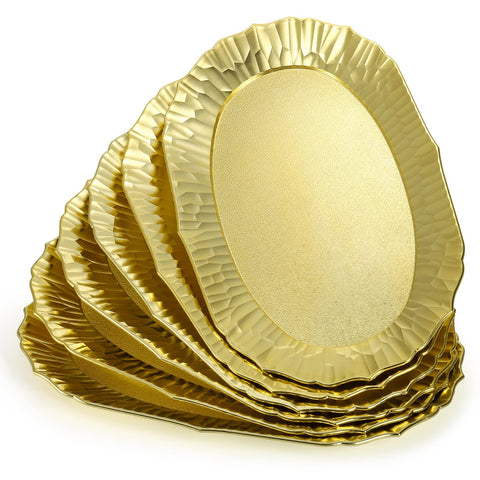 Bandejas AVLA de plástico dorado, juego de seis, ideales para servir aperitivos en eventos.