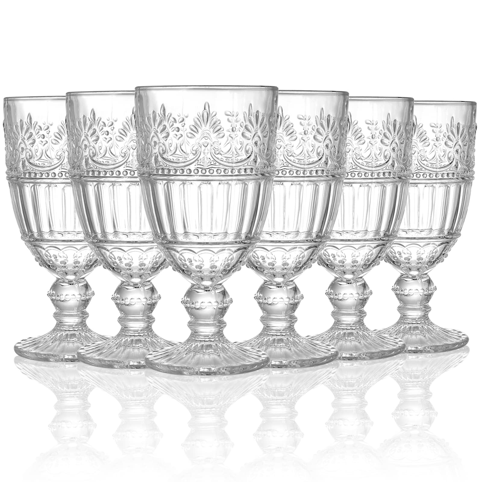AVLA juego seis copas de cristal 12oz con relieve, ideal para degustación de vino en cena elegante.