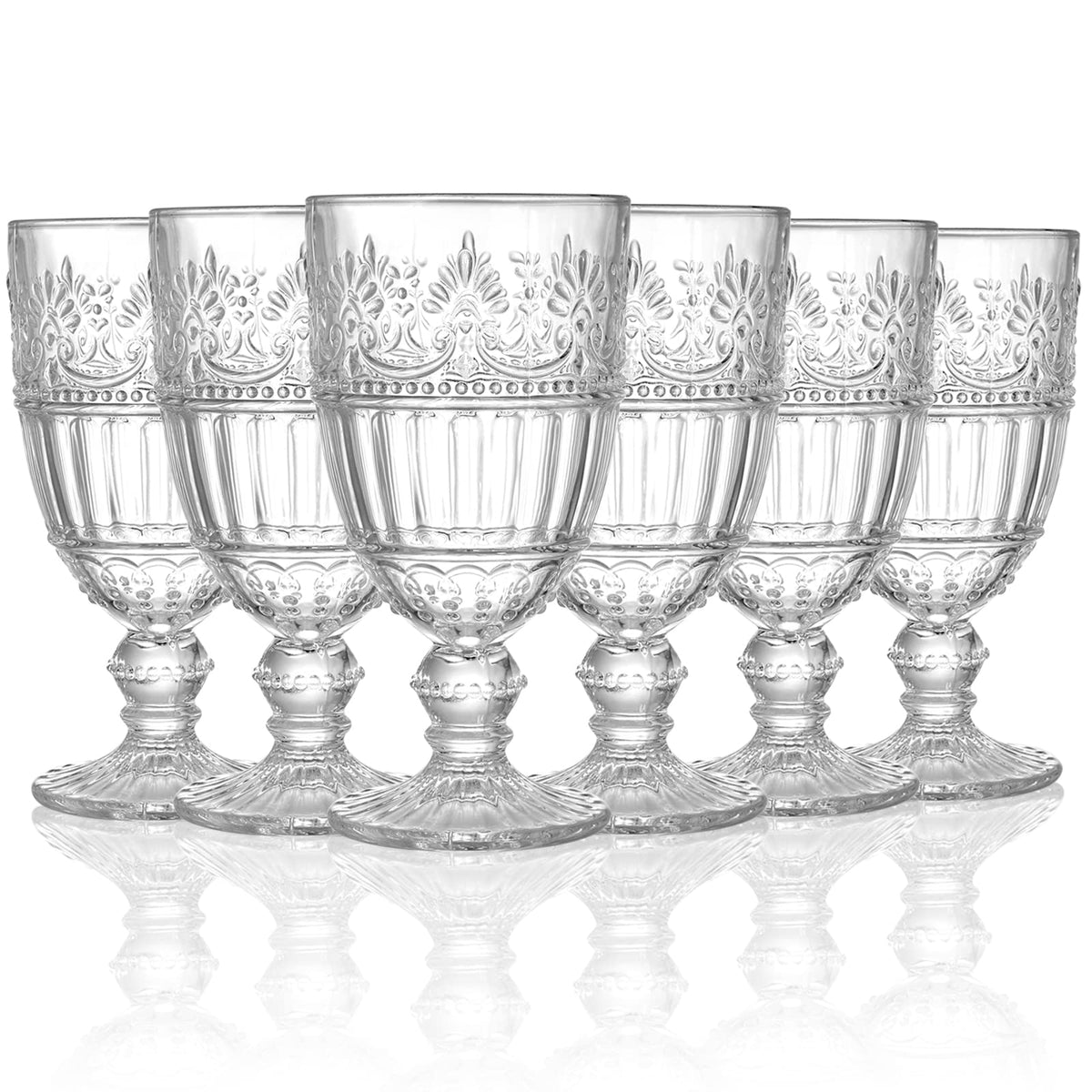 AVLA juego seis copas de cristal 12oz con relieve, ideal para degustación de vino en cena elegante.