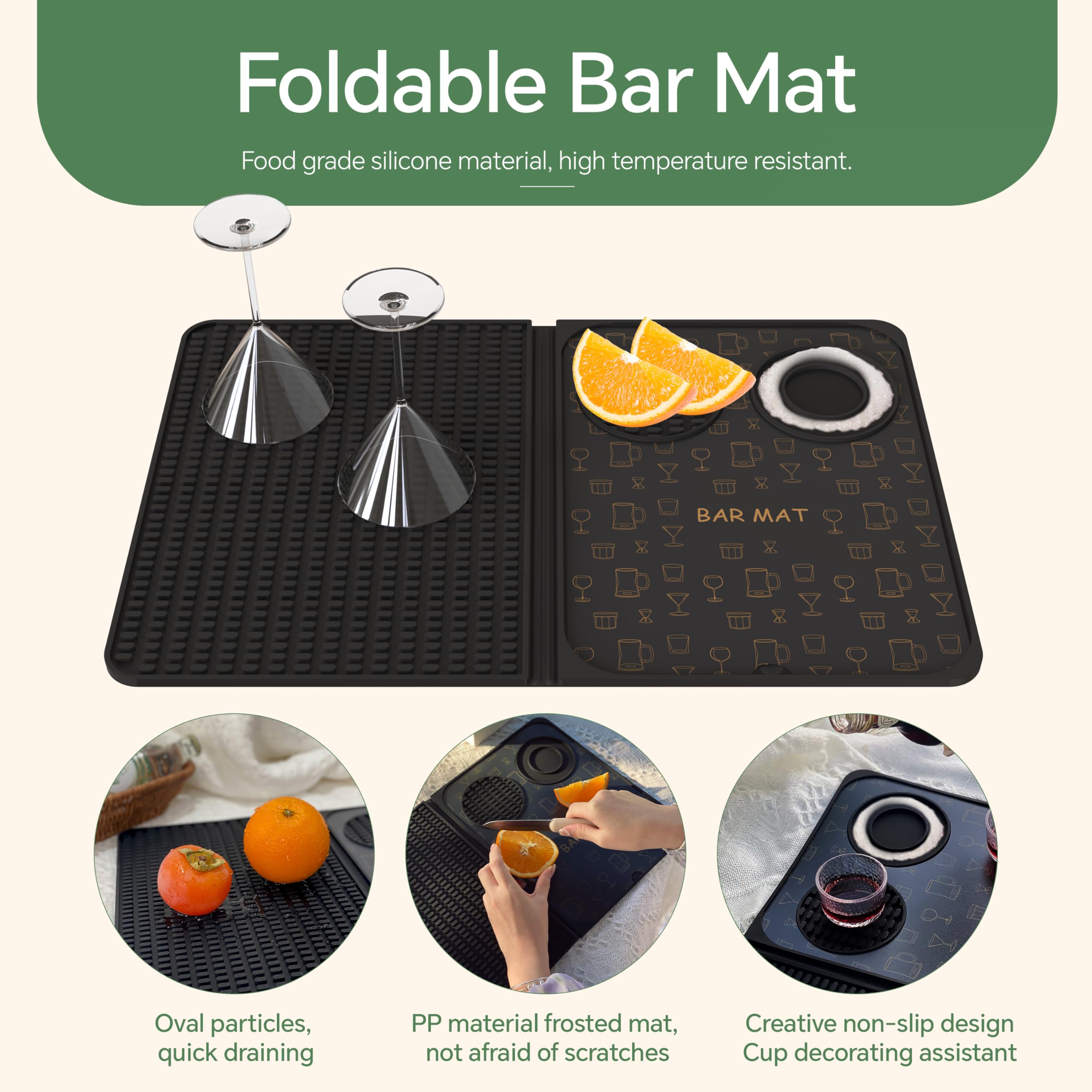 AVlovasd bar mat con tabla extraíble para cortar y decorar bebidas.