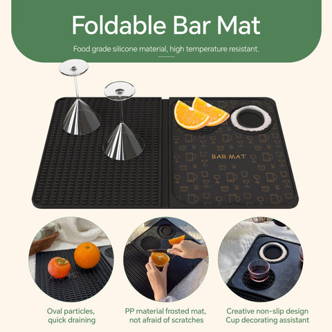 AVlovasd bar mat con tabla extraíble para cortar y decorar bebidas.
