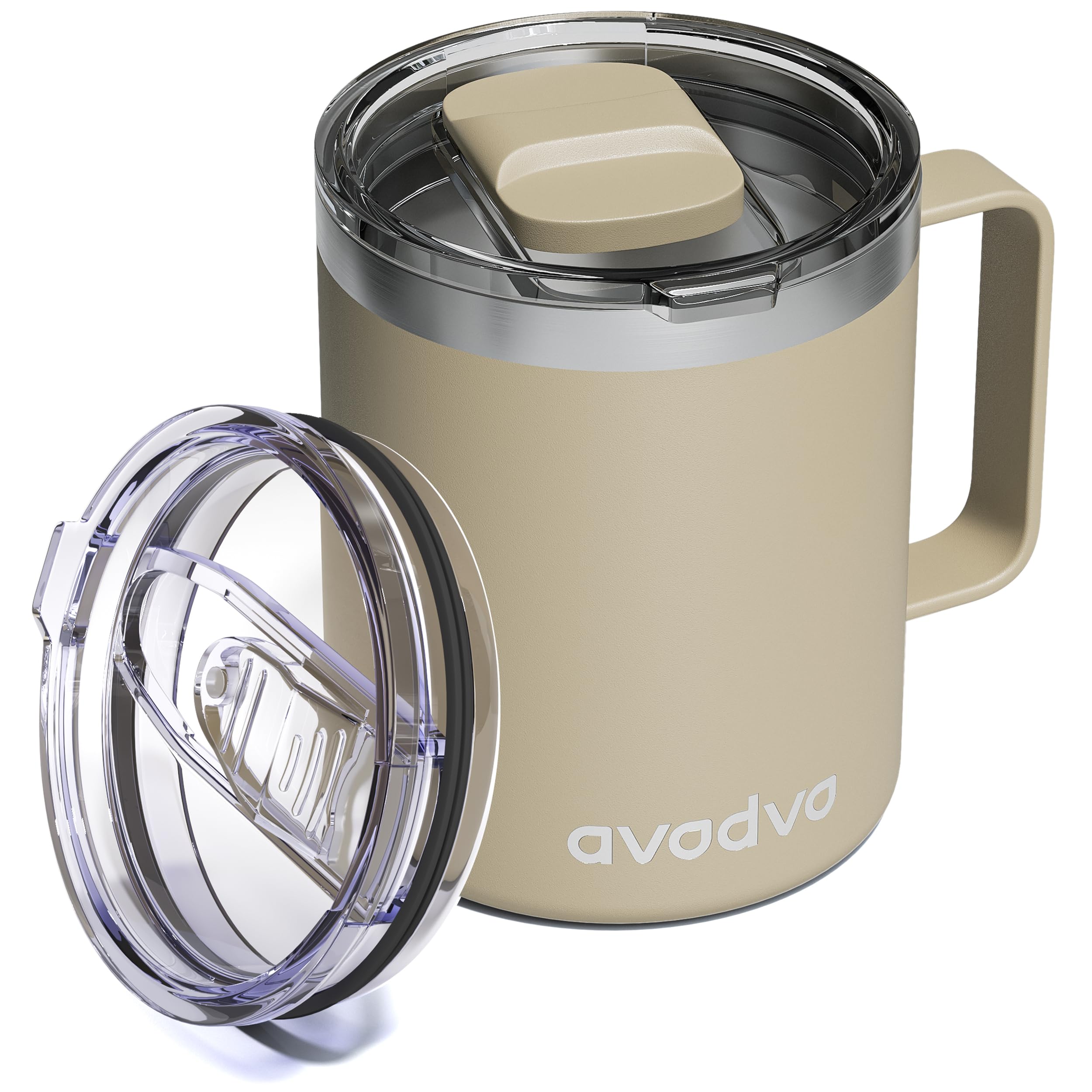 Taza avodvo con cierre deslizante, ideal para viajar y evitar derrames.
