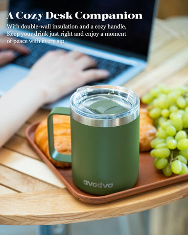 avodvo taza 12oz aislada con acabado antideslizante, evita condensación en la mano.