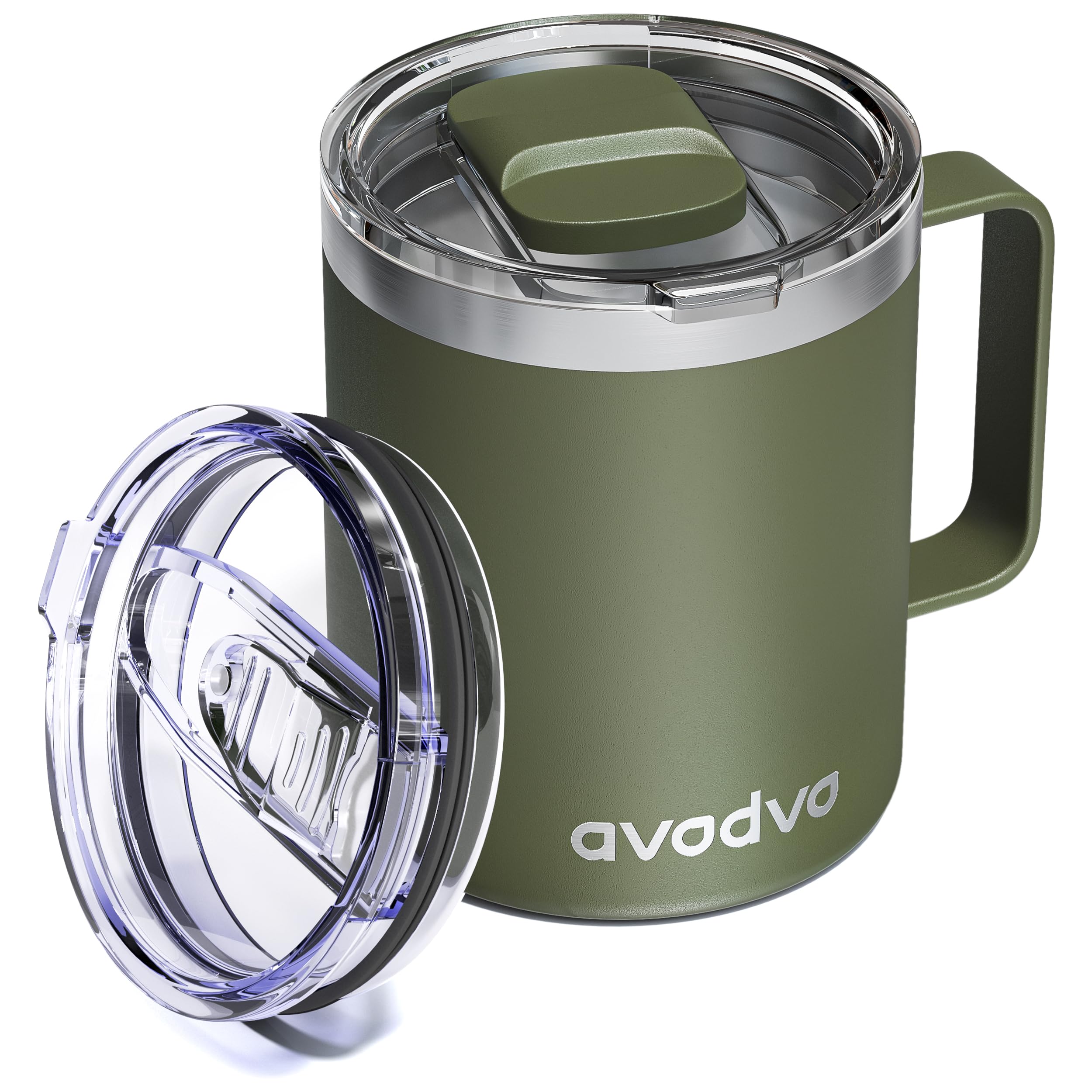 avodvo taza 12oz aislada con tapa deslizante, ideal para llevar café caliente con seguridad.