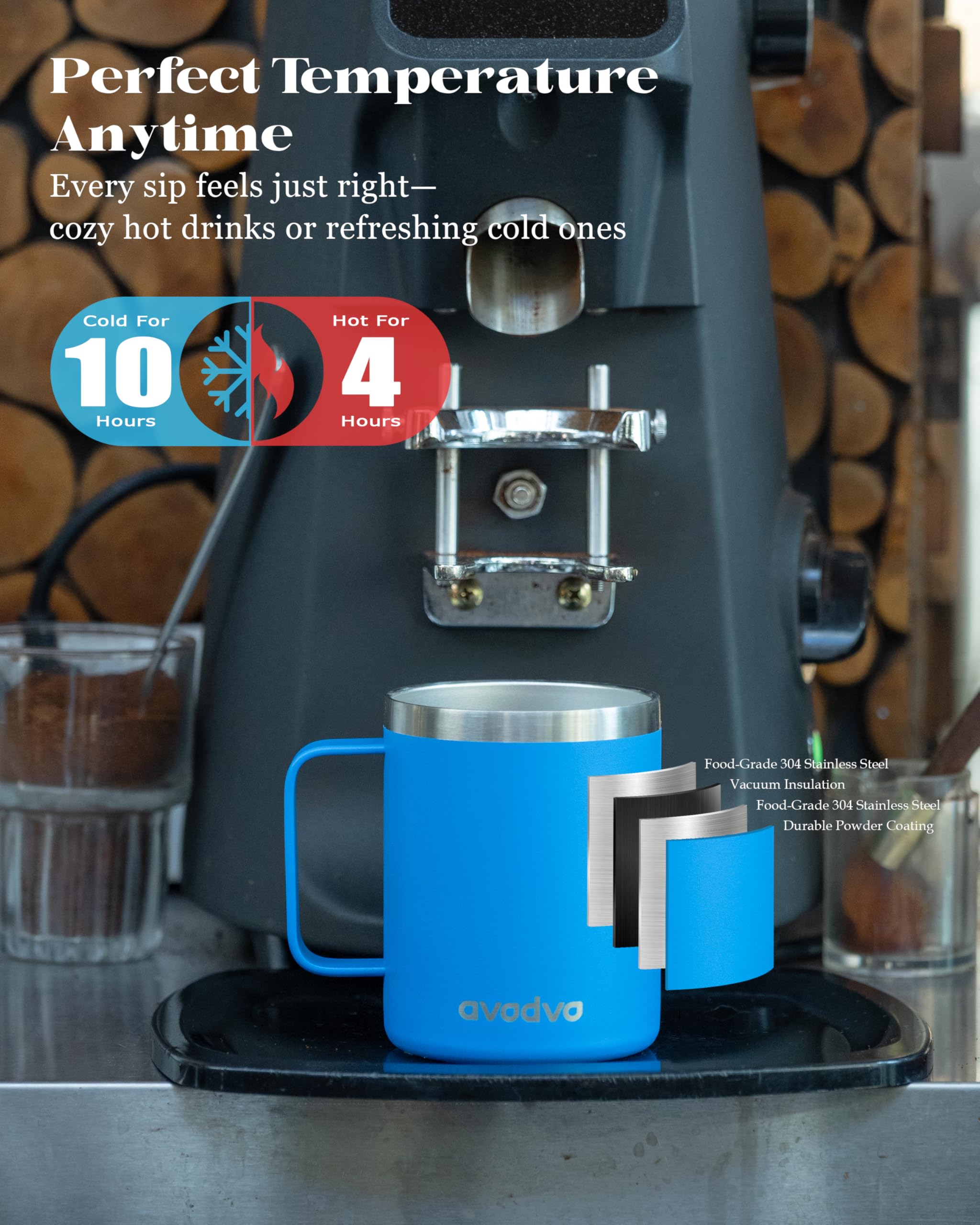 Taza avodvo 12oz aislada menta lateral: agarre antideslizante cómodo