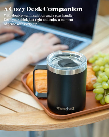 Taza avodvo 12oz, acabado antideslizante, sin condensación en la mesa.