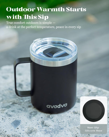 Taza avodvo 12oz, acero inoxidable, resistente y fácil de limpiar.