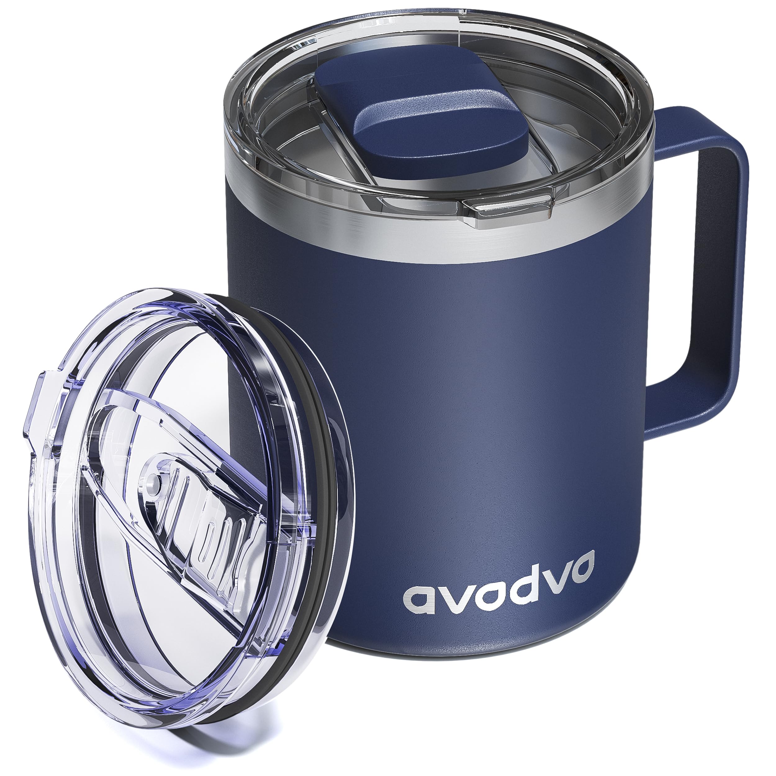 Taza avodvo aislada 12oz con tapa deslizante, ideal para viajes sin derrames.