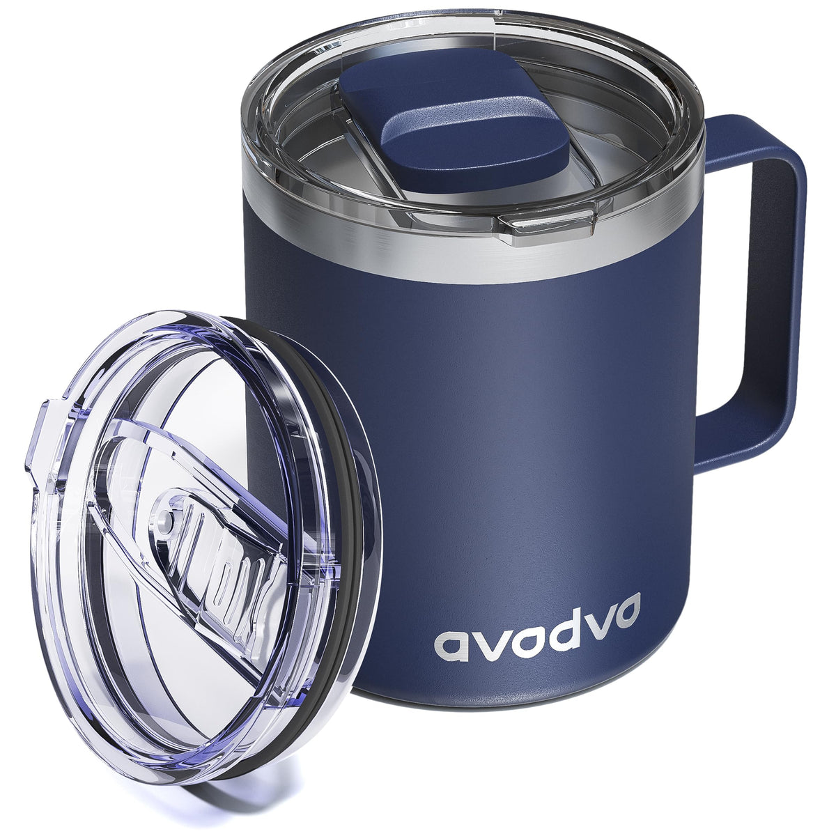 Taza avodvo aislada 12oz con tapa deslizante, ideal para viajes sin derrames.