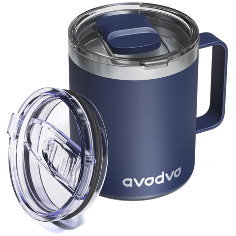 Taza avodvo aislada 12oz con tapa deslizante, ideal para viajes sin derrames.