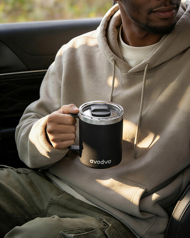 Taza avodvo 12oz color negro, diseño moderno para el hogar y viaje.
