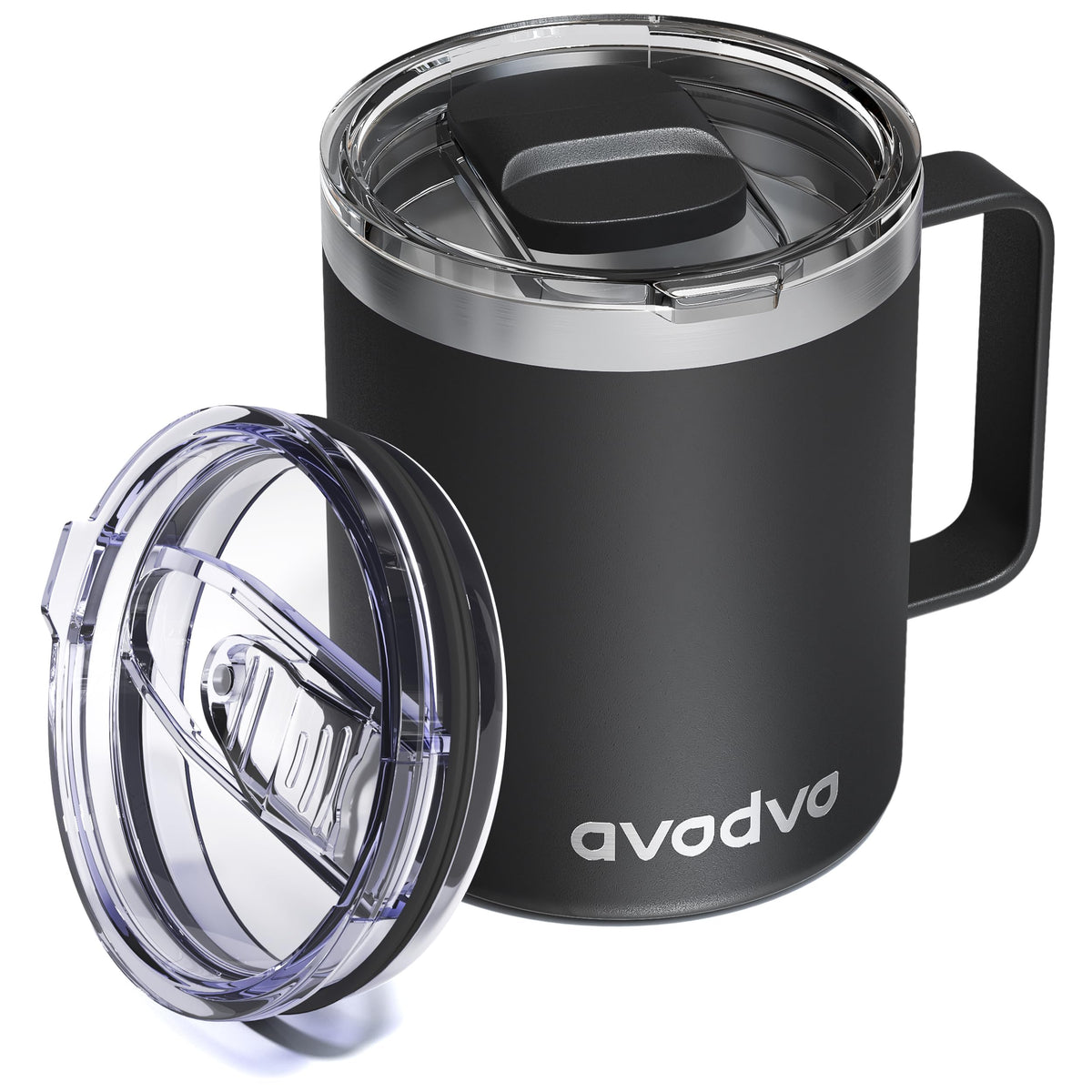 Taza avodvo 12oz con tapa deslizable, ideal para viaje y café caliente.