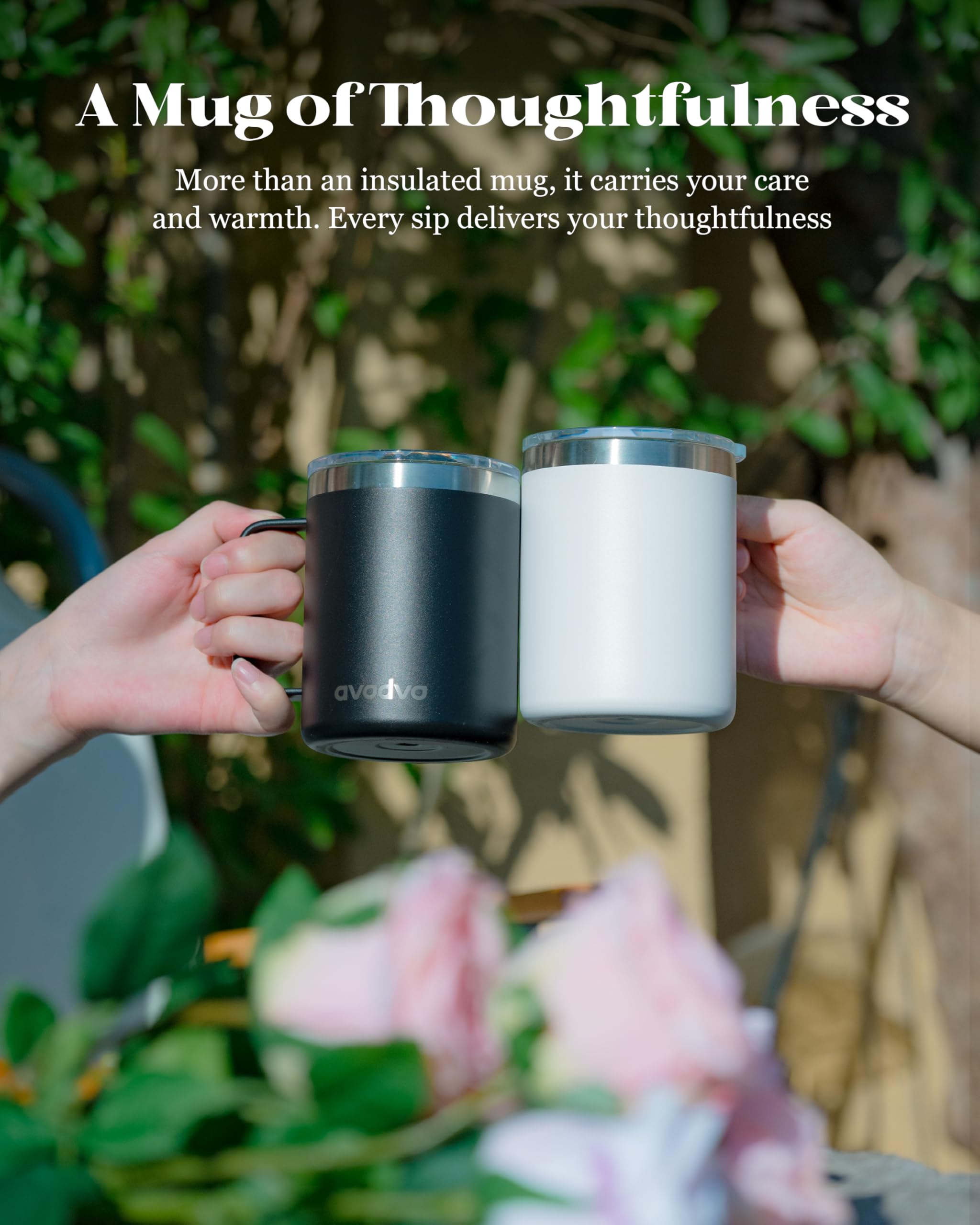 Taza avodvo 12oz, uso oficina, apta para el escritorio y el transporte diario.