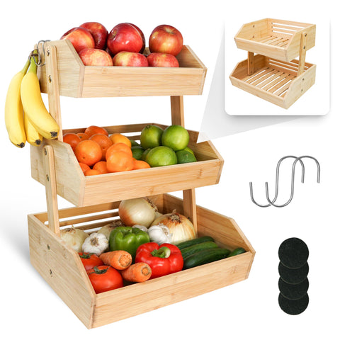 Avirti frutero-bambu-tres-niveles ideal para organizar frutas y verduras.
