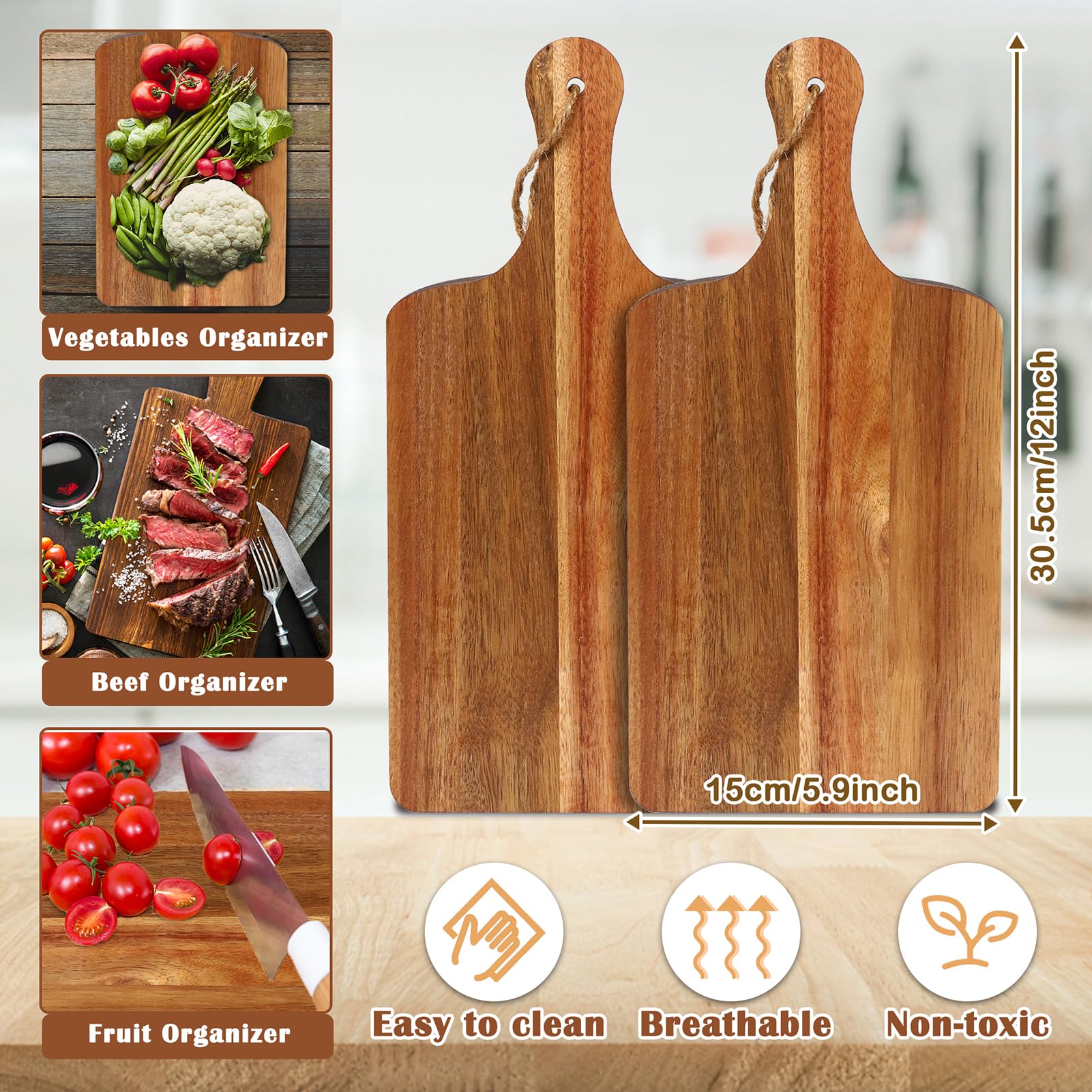Aweyka tabla de acacia resistente y duradera para uso diario en la cocina.