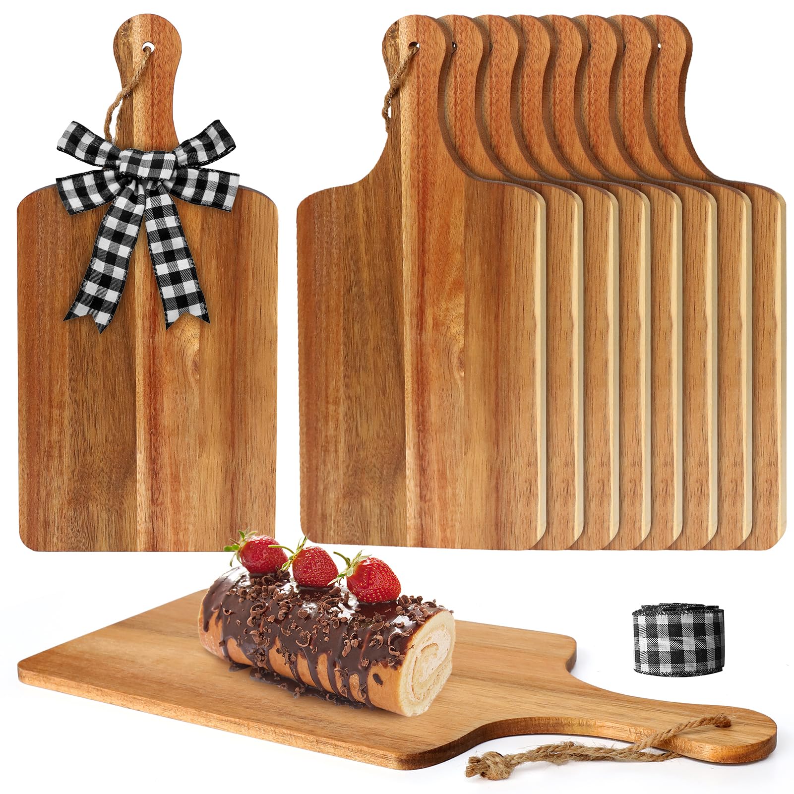 Aweyka tabla de corte de acacia 12x6 con asa y cuerda, ideal para cortar verduras y embutidos.