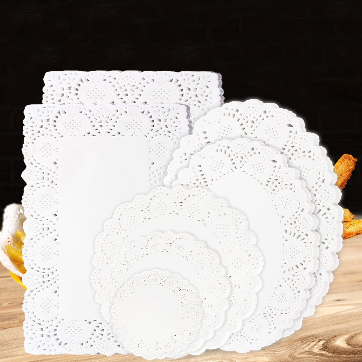Awsaccy doilies redondos de encaje, base de 6,5 pulgadas para embellecer presentaciones.
