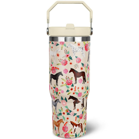 Vaso térmico awufncksn con tema de caballo, vista frontal, uso diario.