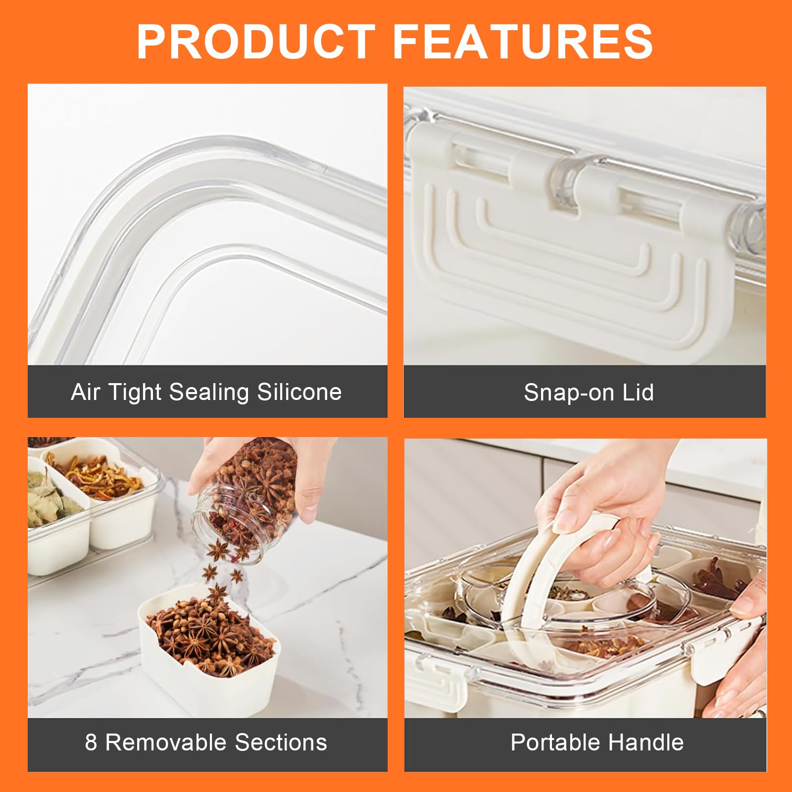 AYauGamA Snackle Box con tapa de silicona y cierre con resorte para transporte seguro.