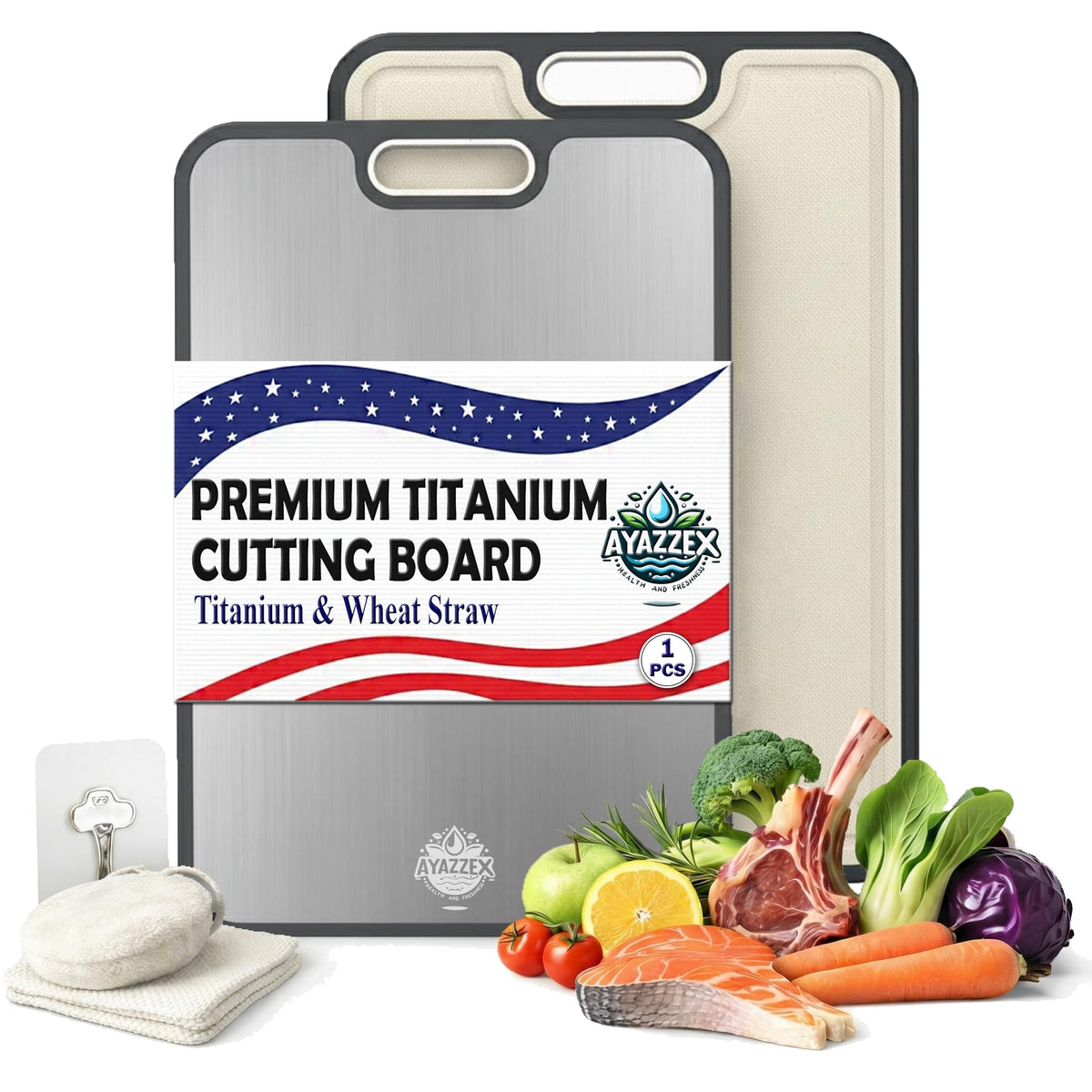 AYAZZEX tabla de corte titanio de doble cara para carnes y verduras.