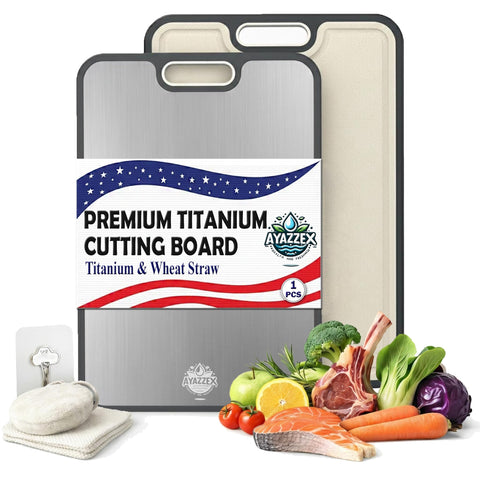 AYAZZEX tabla de corte titanio de doble cara para carnes y verduras.