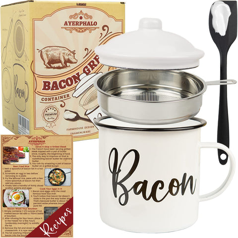 Ayerphalo contenedor grasa tocino con escurridor, práctico para almacenar grasa.