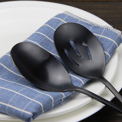 AYFDISHS cucharas ensalada negras en acero inoxidable, duraderas para uso diario.