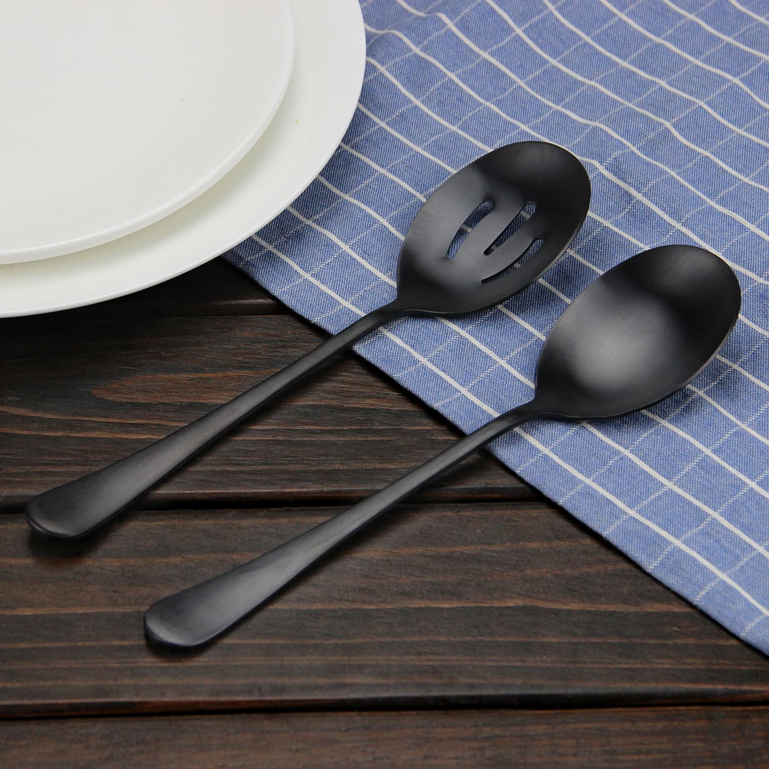 AYFDISHS cucharas servicio ranuradas negras para salsas y guarniciones.