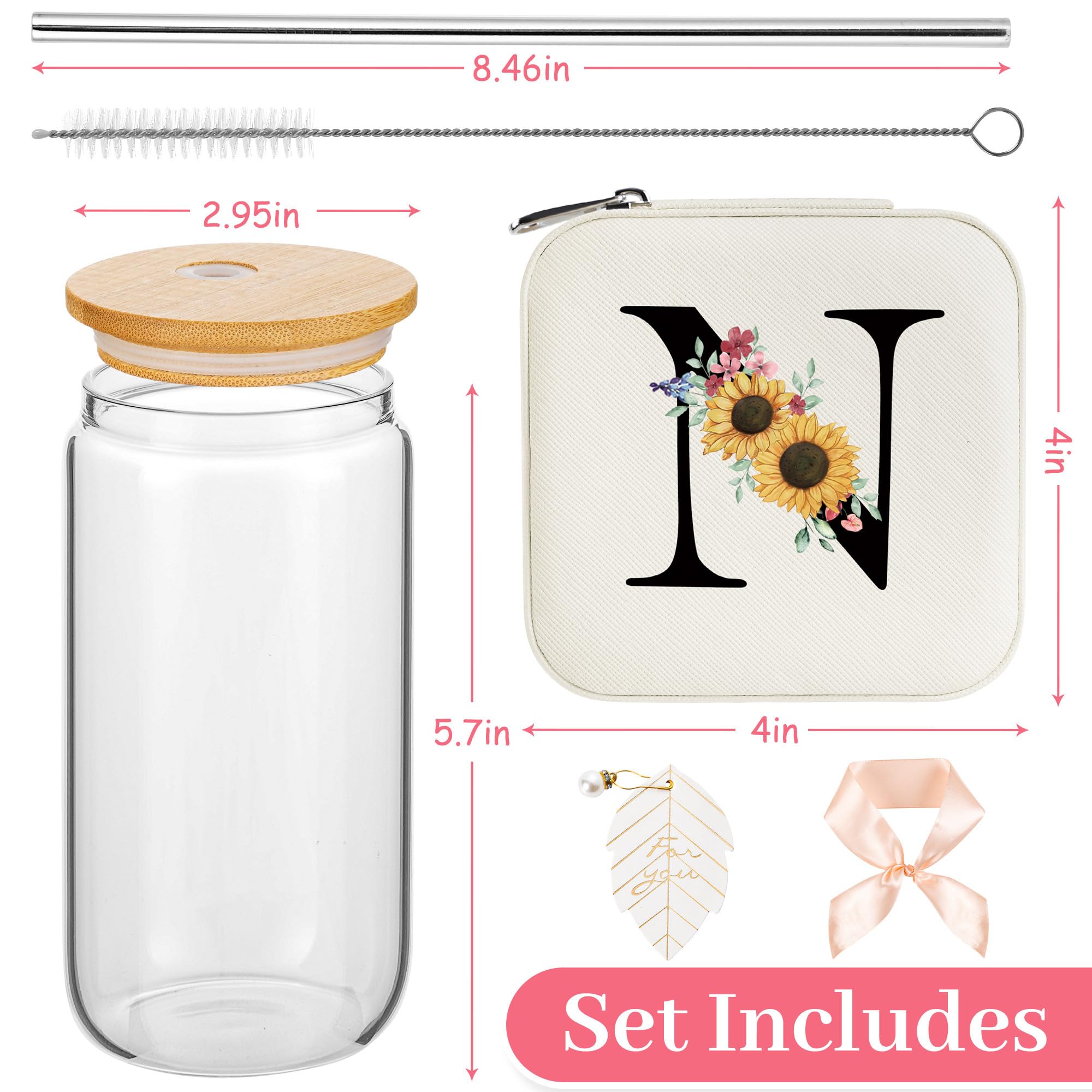 AYGXU caja joyas inicial con diseño de girasol para regalo único.
