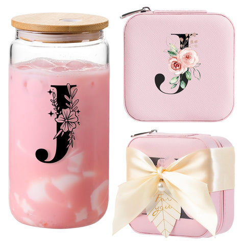 AYGXU caja joyeria inicial J rosa, organiza pendientes y anillos con estilo
