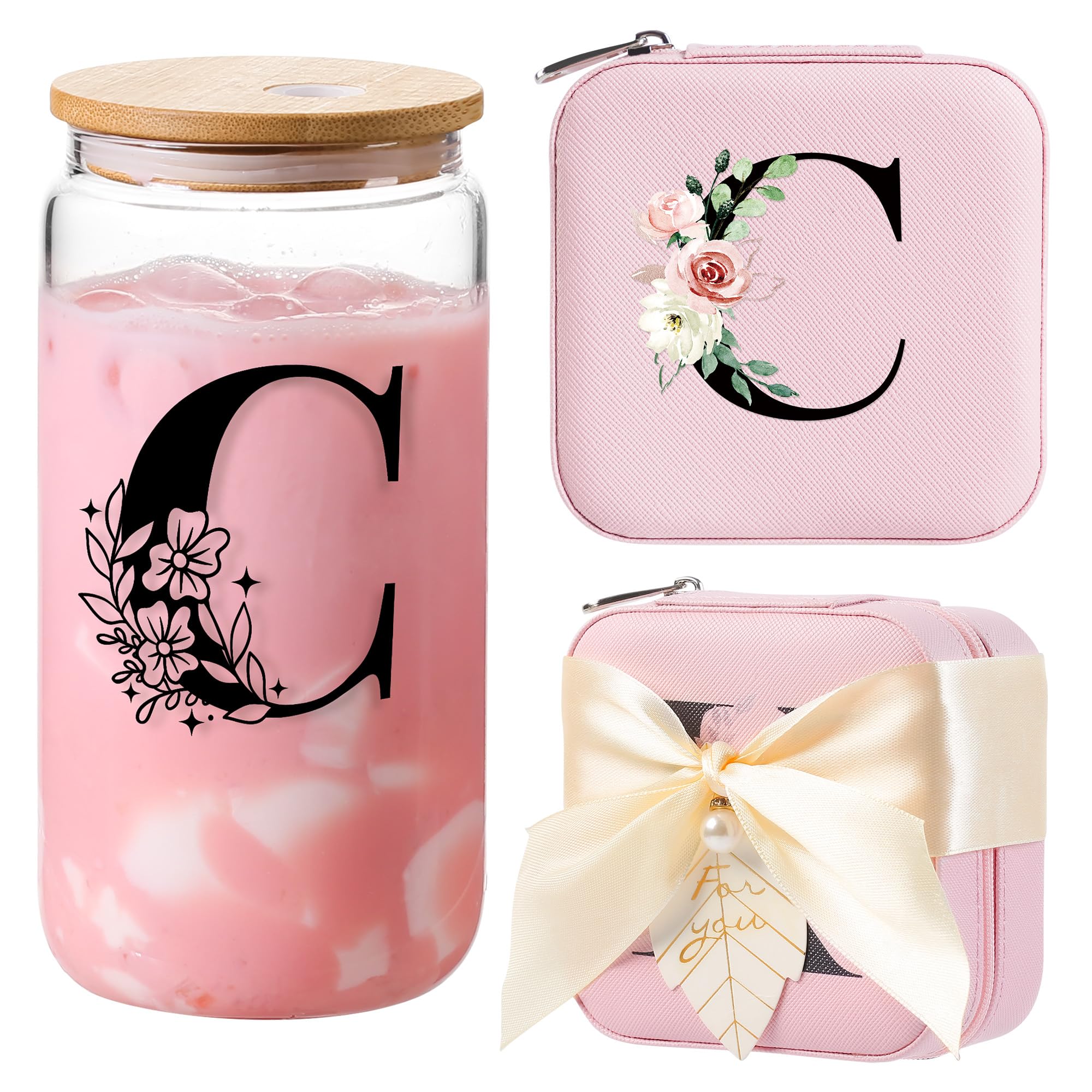 AYGXU caja joyería inicial rosa, organiza collares y aretes sin enredos.