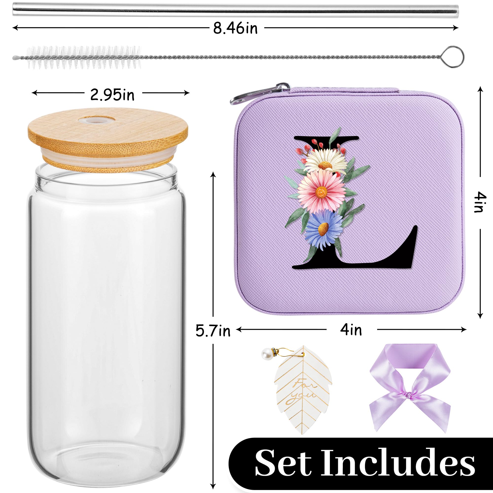 AYGXU caja de joyería portátil con iniciales y motivos florales, organización elegante.
