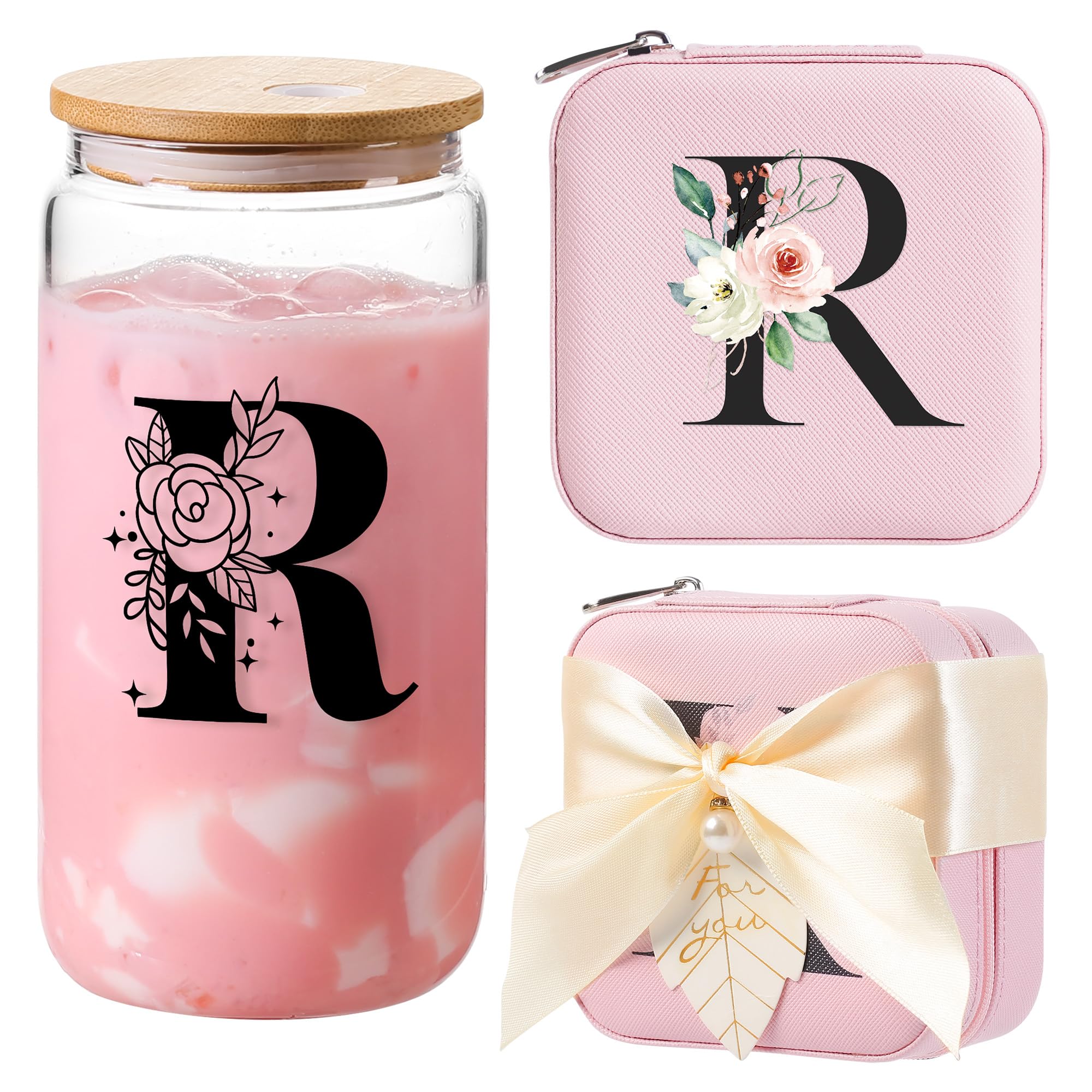 Caja de joyería de viaje AYGXU con inicial R rosa para ordenar piezas