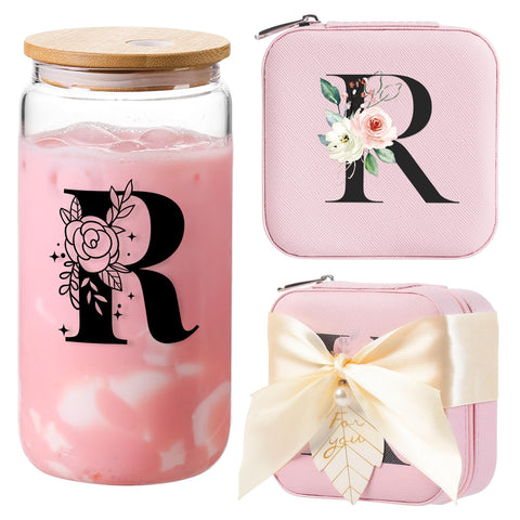 Caja de joyería de viaje AYGXU con inicial R rosa para ordenar piezas