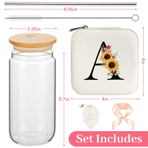 AYGXU diseño único, caja portátil con inicial y dibujo de girasol, regalo personalizado.