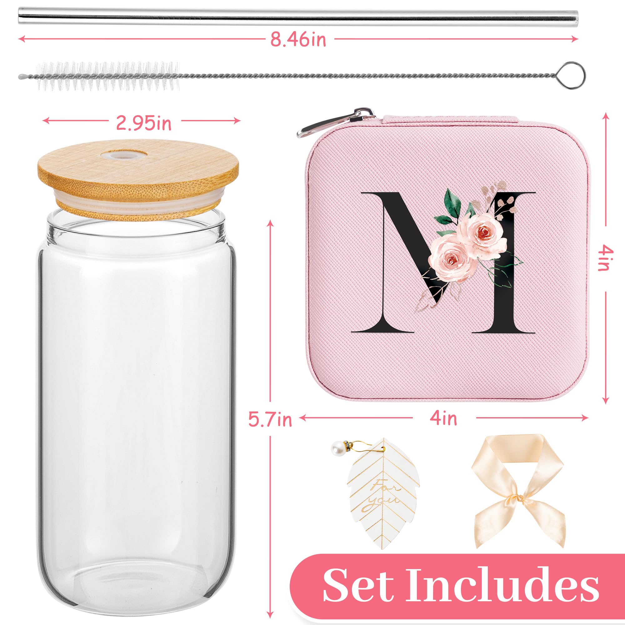 Estuche de joyería AYGXU con inicial M Rosa para organizar collares y aretes