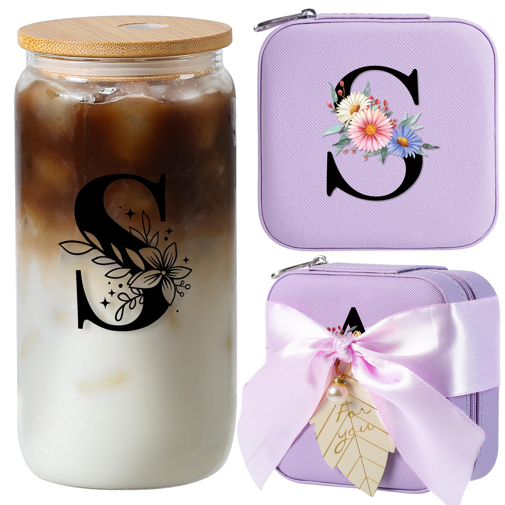 AYGXU inicial caja joyería con motivos florales para regalo elegante.