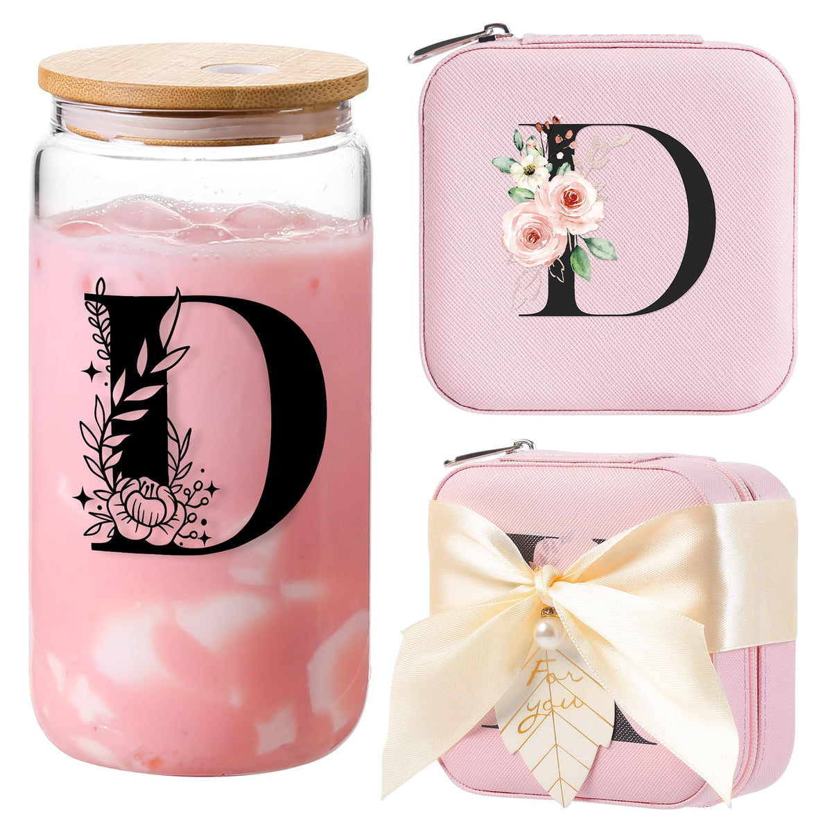 AYGXU joyero rosado con inicial personalizada, regalo único para graduación.