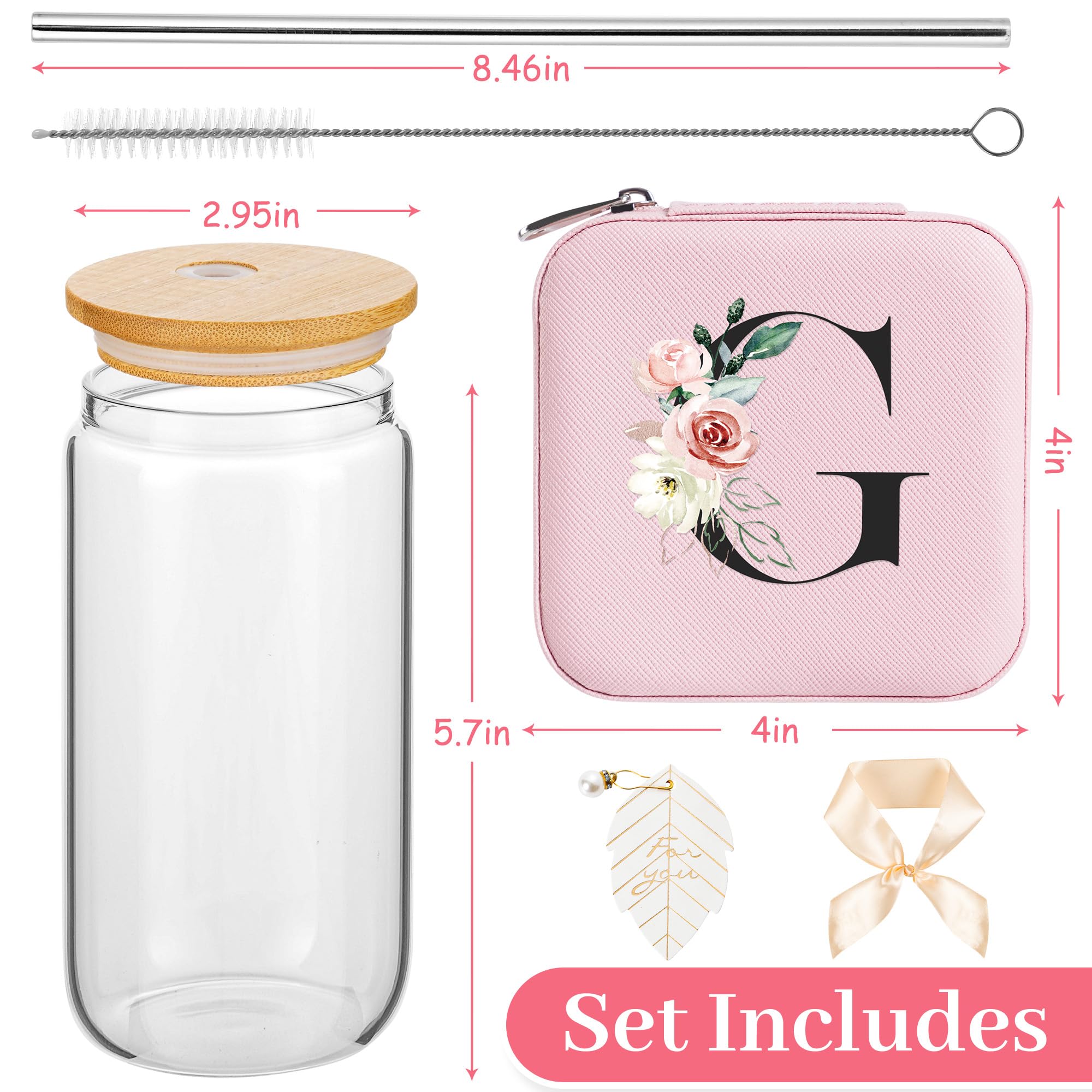 AYGXU vaso de cristal 16oz con tapa de bambú y pajilla reutilizable.