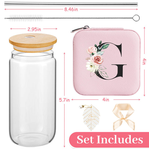 AYGXU vaso de cristal 16oz con tapa de bambú y pajilla reutilizable.