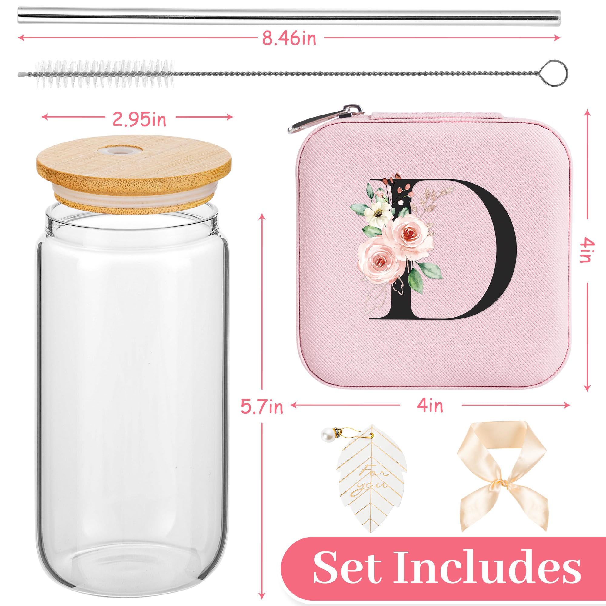 AYGXU vaso de cristal rosa con tapa de bambú y pajilla inoxidable.