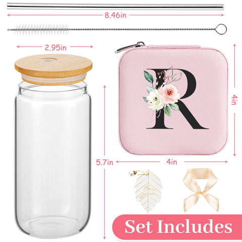 Vaso de vidrio AYGXU con tapa de bambú y pajilla rosa para bebidas