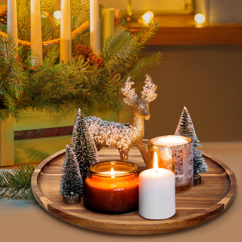 Bandeja Ayiaren de acacia para velas y plantas, decoración suave.