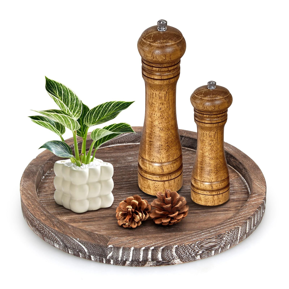 Bandeja redonda de madera Ayiaren, centro decorativo ideal para la mesa de café.
