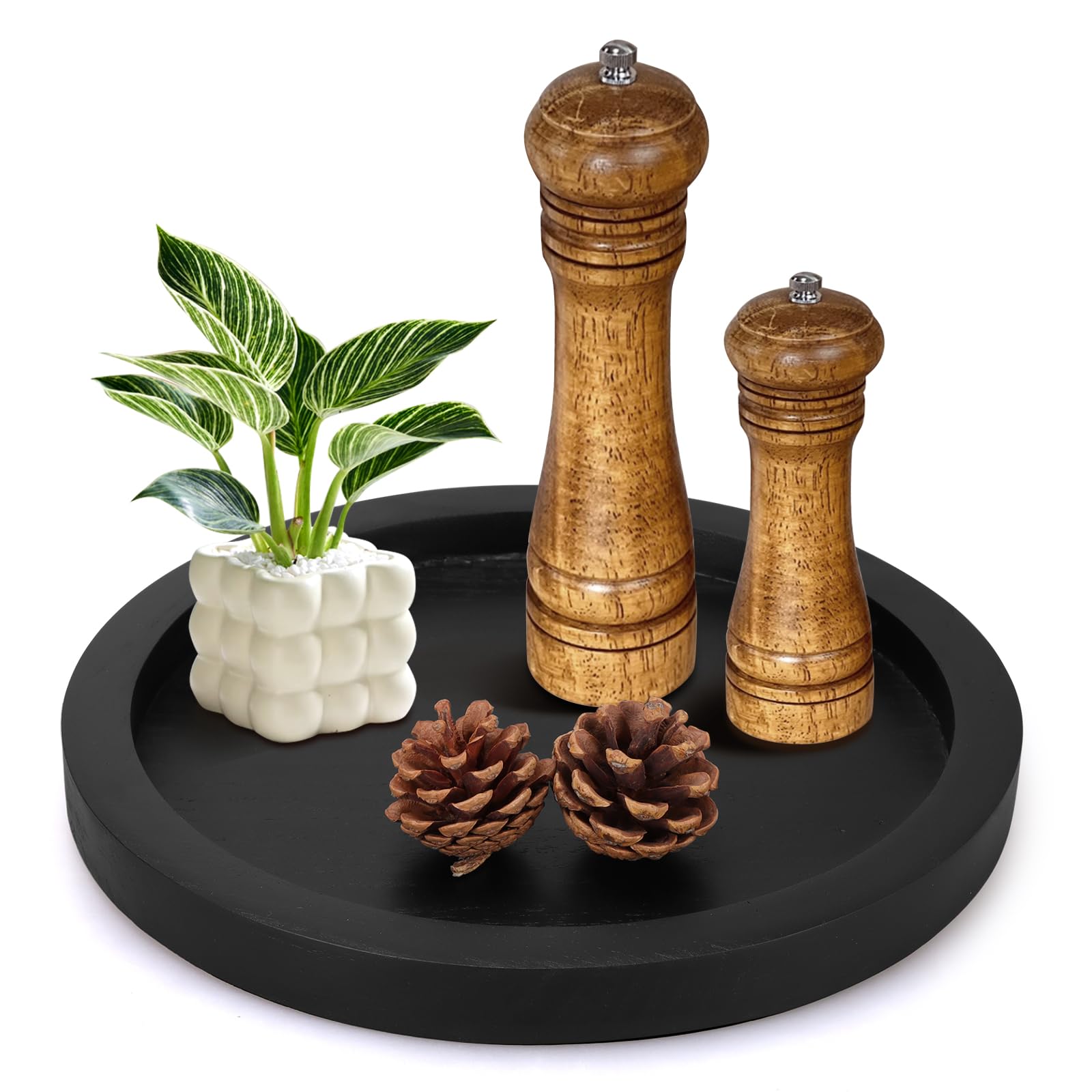Bandeja redonda Ayiaren, centro decorativo para sala con velas y plantas.