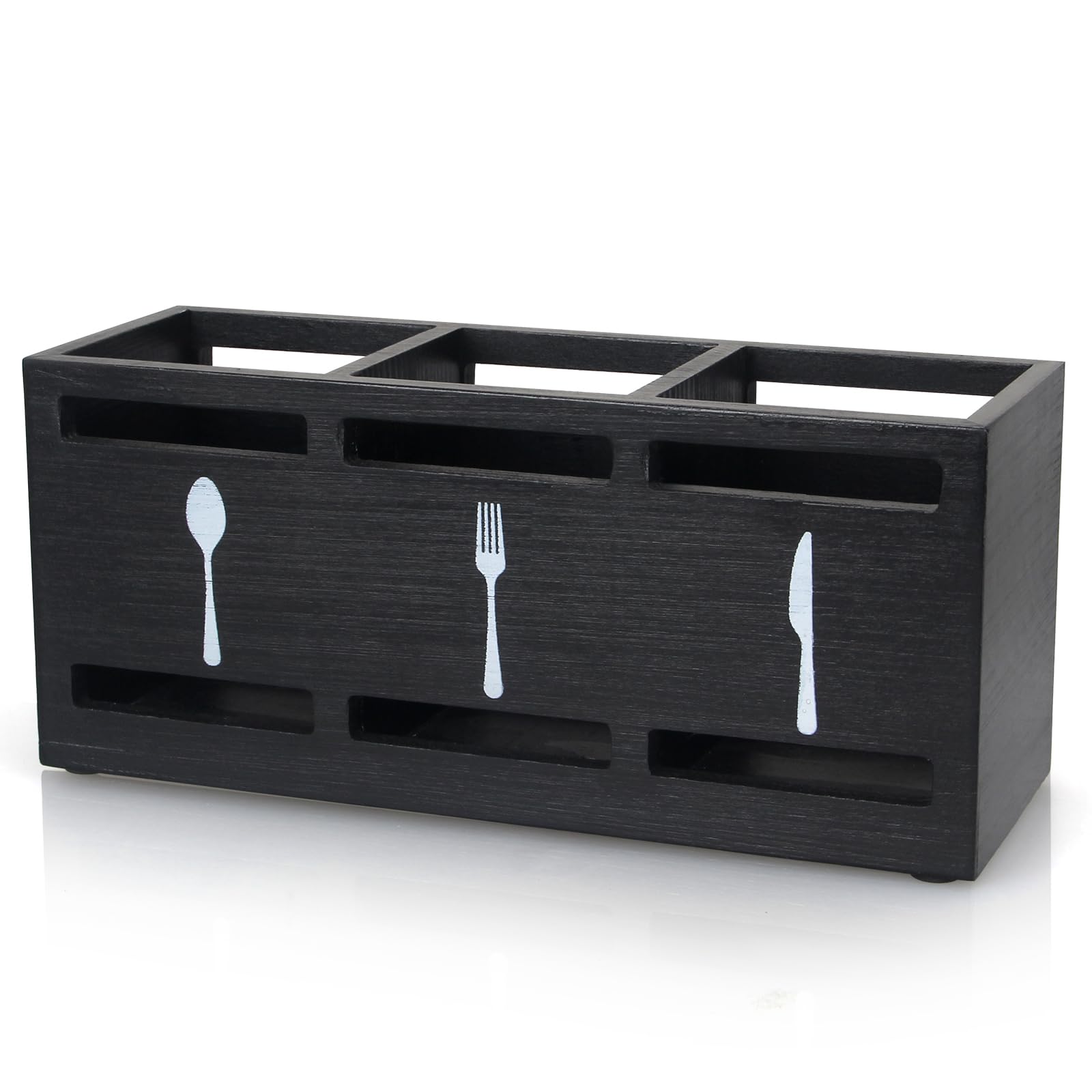 Ayiaren caddy de cubiertos en madera, frontal, mantiene la mesa ordenada.