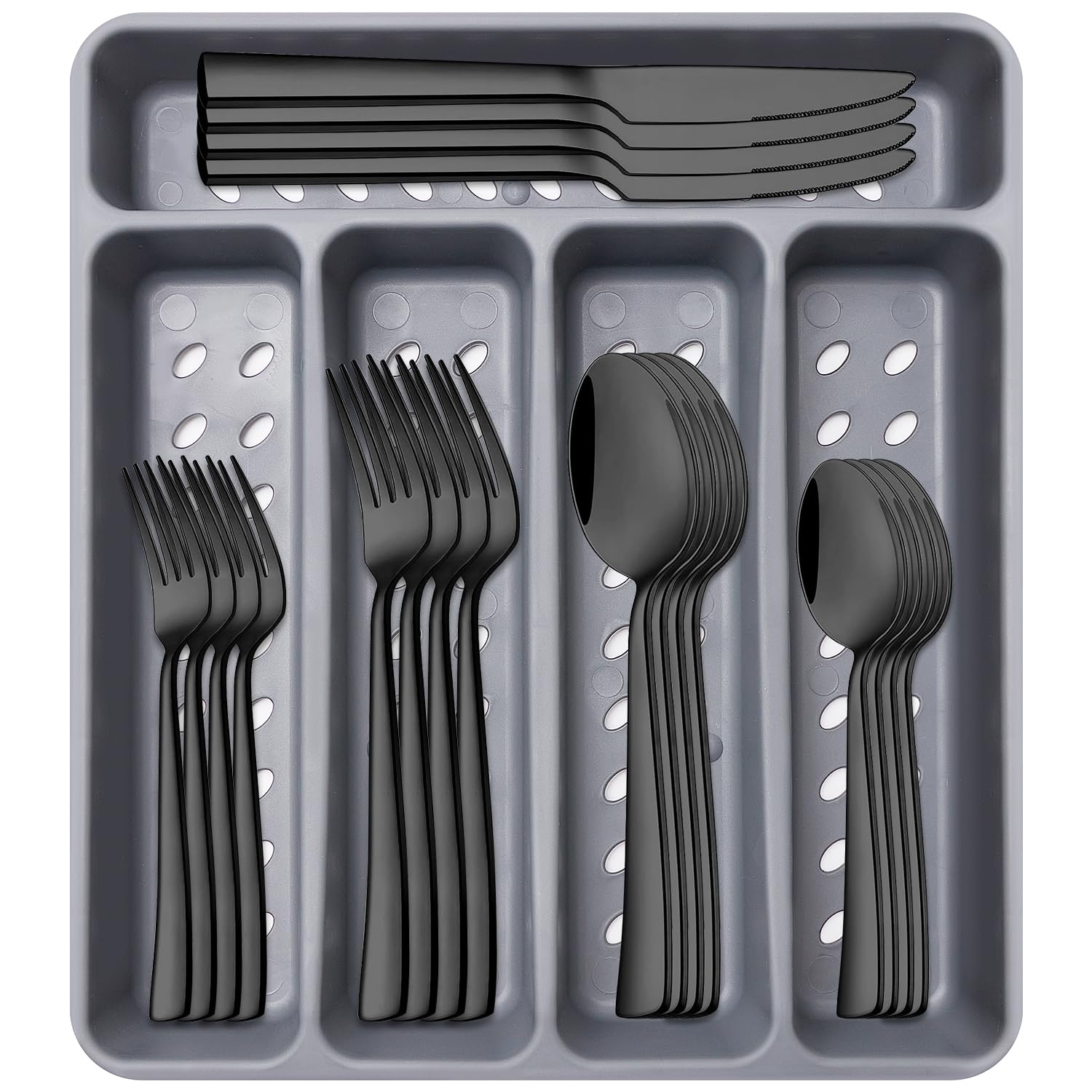 Conjunto de cubiertos Ayiaren negro-plata para uso diario en casa