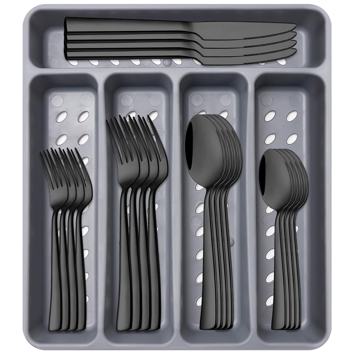 Conjunto de cubiertos Ayiaren negro-plata para uso diario en casa