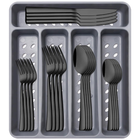 Conjunto de cubiertos Ayiaren negro-plata para uso diario en casa